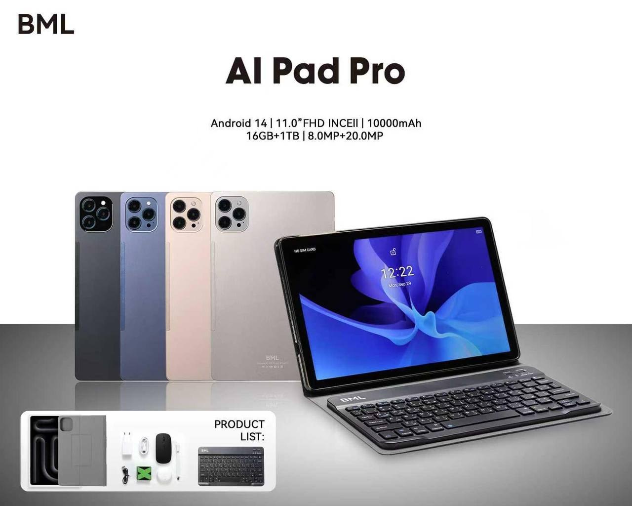 تبلت آکبند BML مدل AI PRO | رم 16 گیگ | حافظه 1 ترابایت | سایز 11 اینچ | ماوس ، کیبورد مگنتی، قلم نوری، کیف محافظ| طلایی - تصویر 5